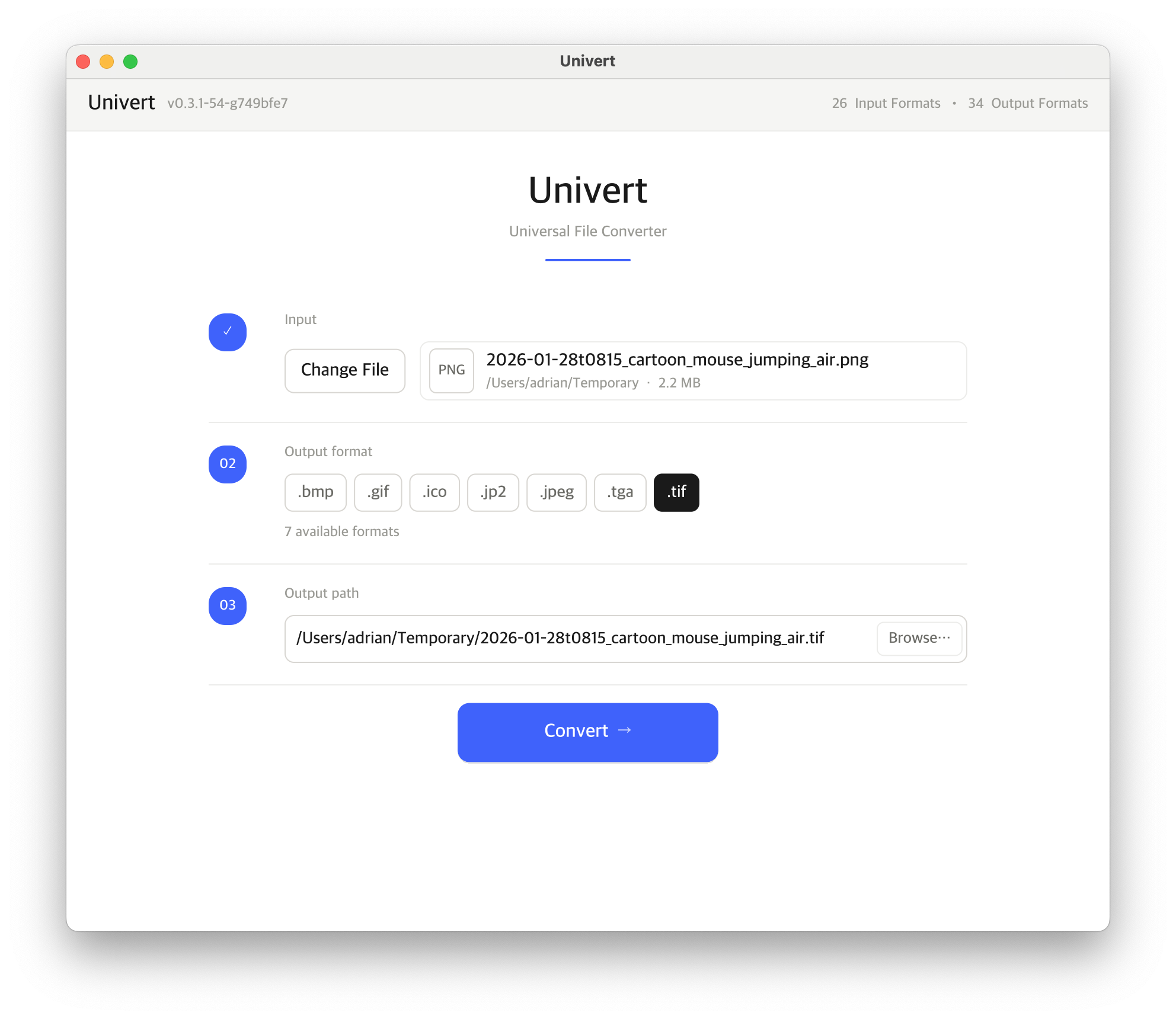 Screenshot of the Univert desktop app